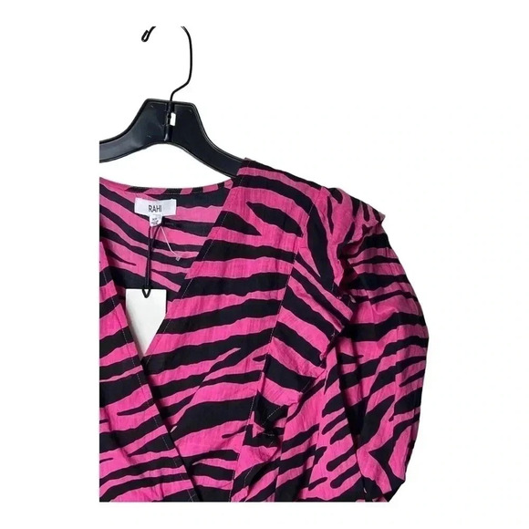 1404. ANTHROPOLOGIE RAHI SHORT PUFFER SLEEVES TOP XSMALL ZEBRA PRINT HOT PINK - Picture 4 of 11